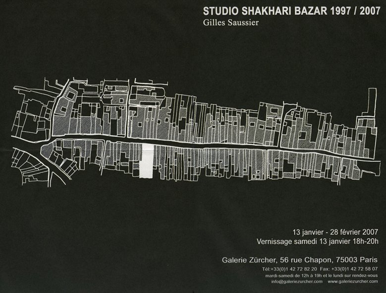 <p><strong>Galerie Zürcher | Paris | 13.01 — 28.02.2007</strong><br class='manualbr' />Exposition Studio Shakhari Bazar 1997/2007<br class='manualbr' />Carton d'invitation | couleur | recto | 37,5 x 29 cm.</p>